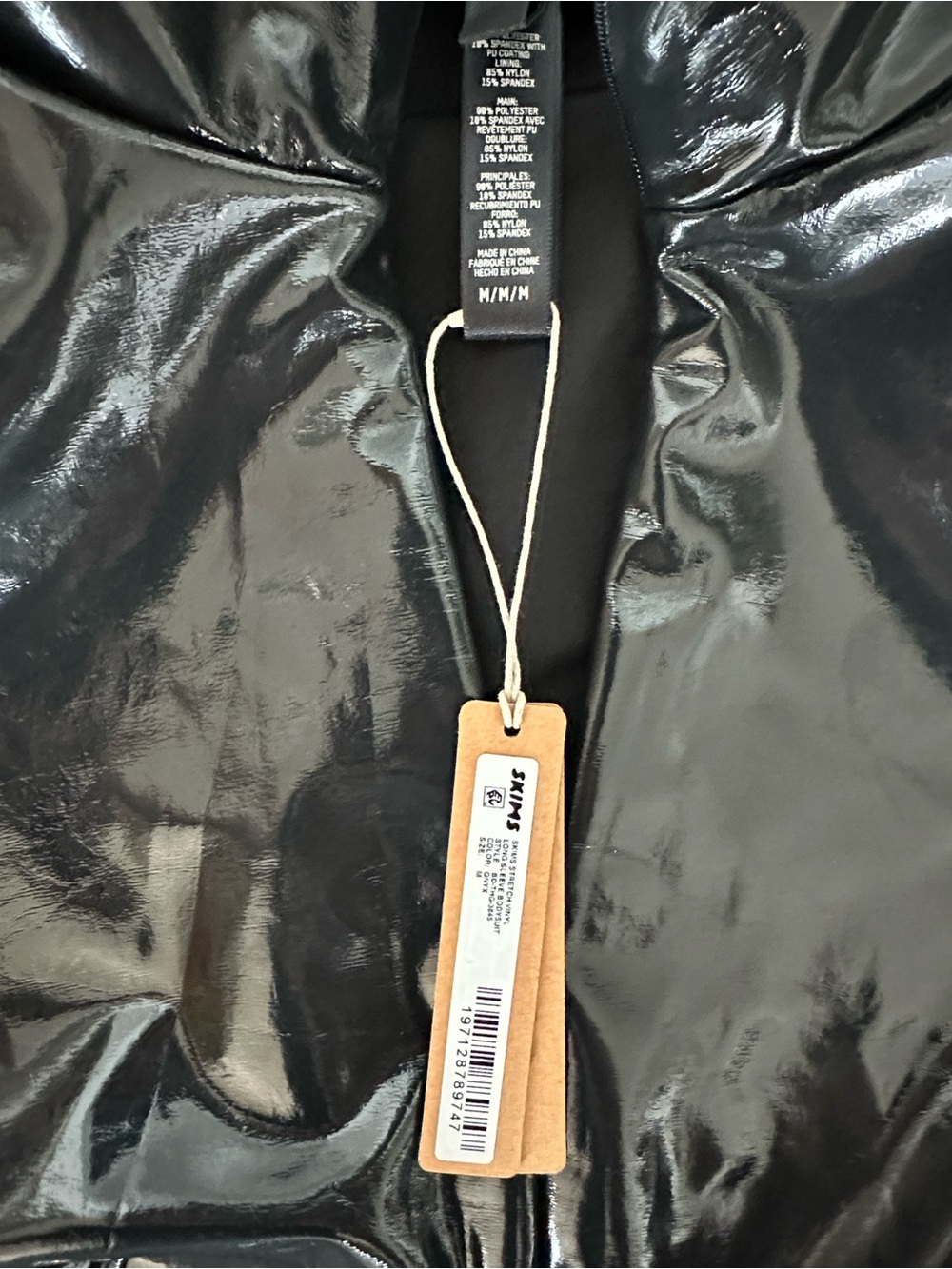 SKIMS Stretch Vinyl Long Sleeve Zip Front Bodysuit Onyx NWT Medium - Picture 2 of 10
